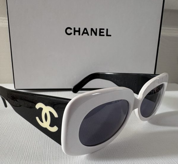 chanel sunglasses runway cat eyes white/black cc logo c.1990s