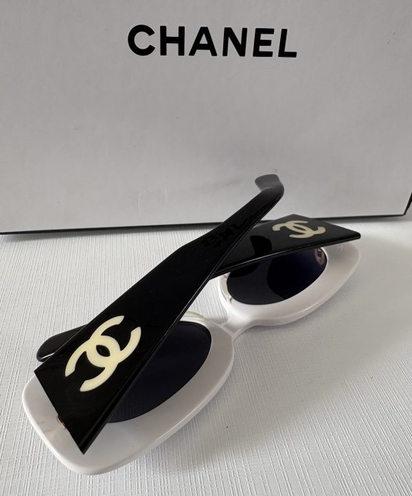 chanel sunglasses runway cat eyes white/black cc logo c.1990s