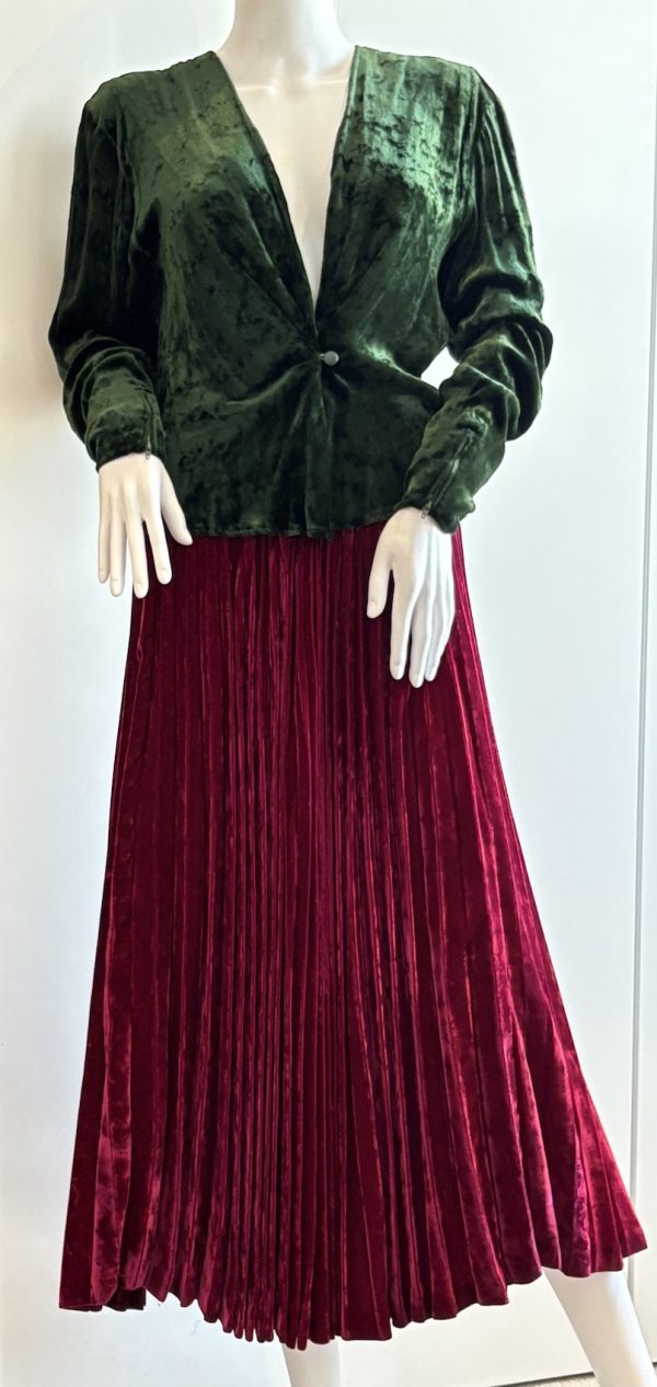 yves saint laurent vintage russian collection moire velvet skirt suit & gold metallic belt 1985