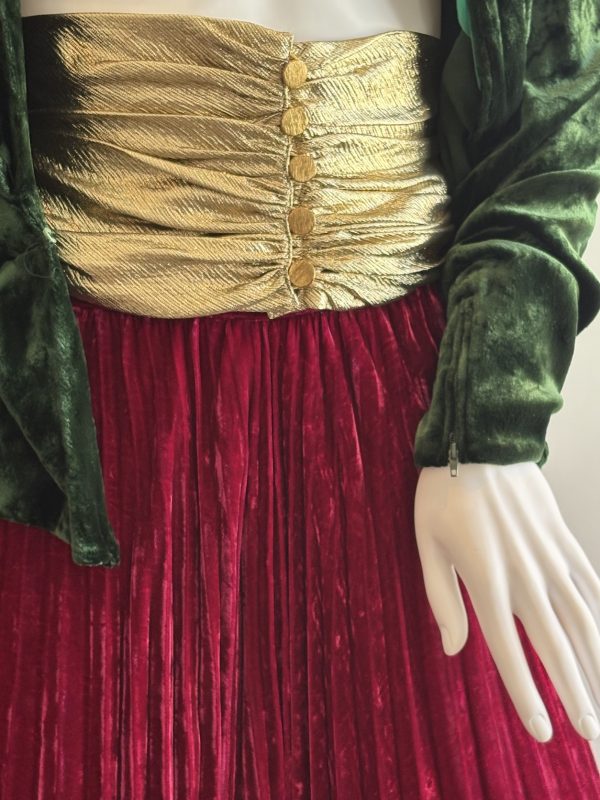 yves saint laurent vintage russian collection moire velvet skirt suit & gold metallic belt 1985