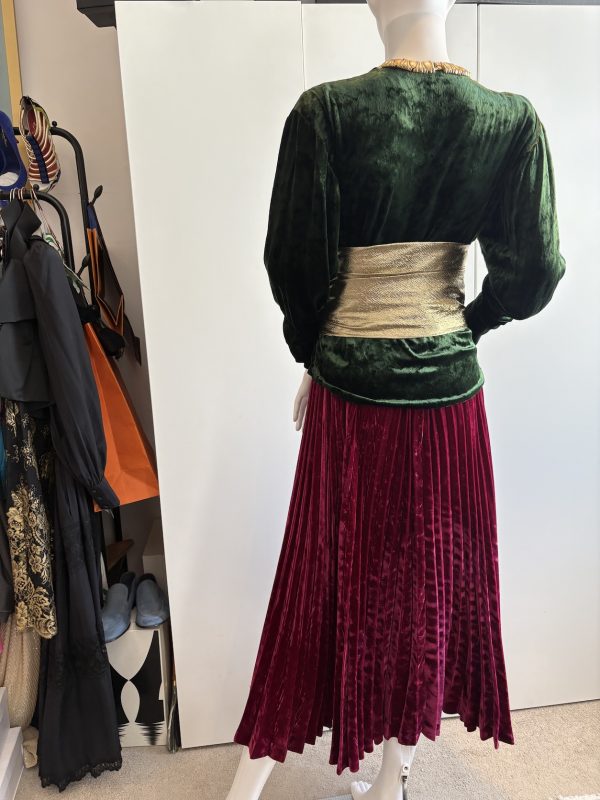 yves saint laurent vintage russian collection moire velvet skirt suit & gold metallic belt 1985