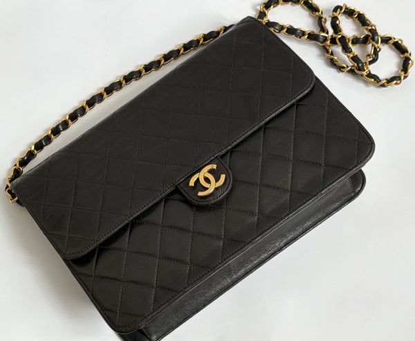 chanel 1994 classic timeless quilted vintage flap bag choc brown 24k ghw