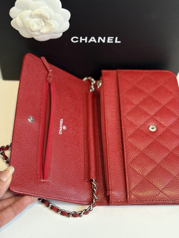 chanel red quilted caviar wallet on chain classic woc bag c.2015