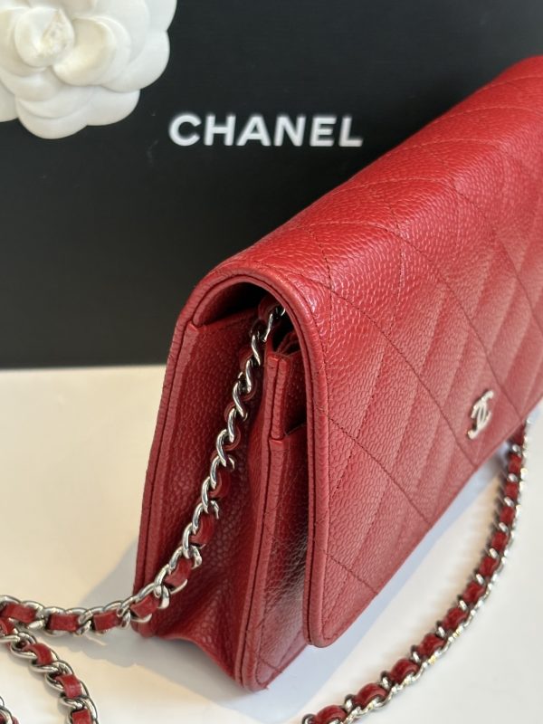 chanel red quilted caviar wallet on chain classic woc bag c.2015