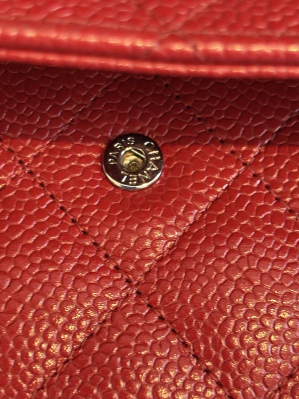 chanel red quilted caviar wallet on chain classic woc bag c.2015