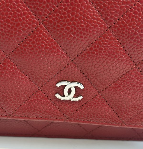 chanel red quilted caviar wallet on chain classic woc bag c.2015