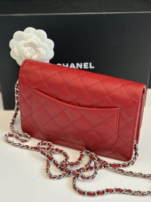 chanel red quilted caviar wallet on chain classic woc bag c.2015