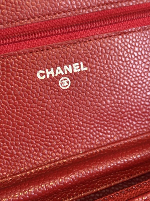 chanel red quilted caviar wallet on chain classic woc bag c.2015