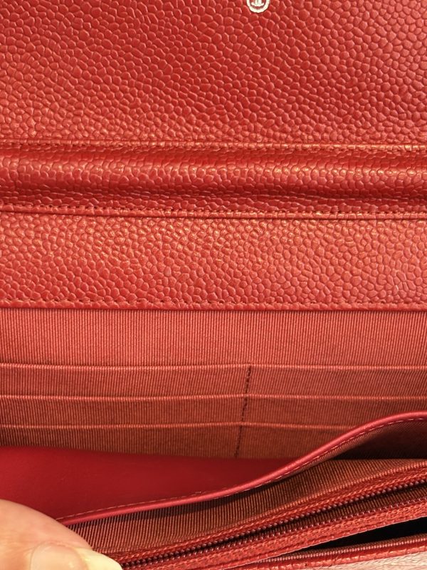 chanel red quilted caviar wallet on chain classic woc bag c.2015