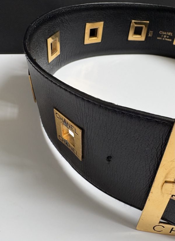 chanel vintage black & gold logo belt rare runway collection fall/winter 1992 1993
