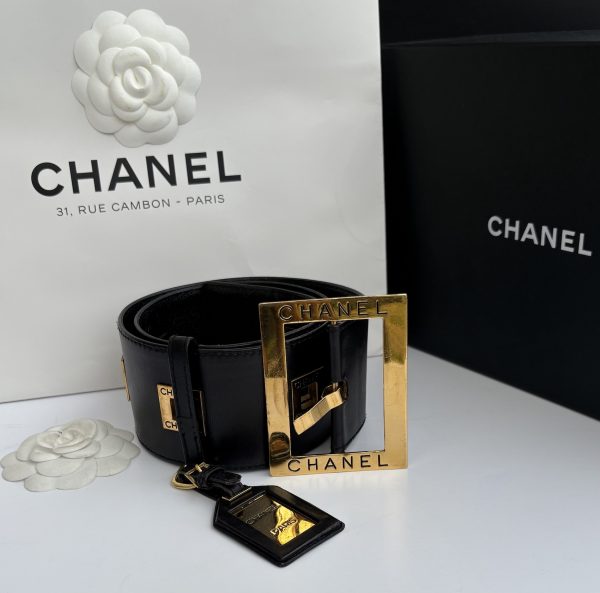 chanel vintage black & gold logo belt rare runway collection fall/winter 1992 1993