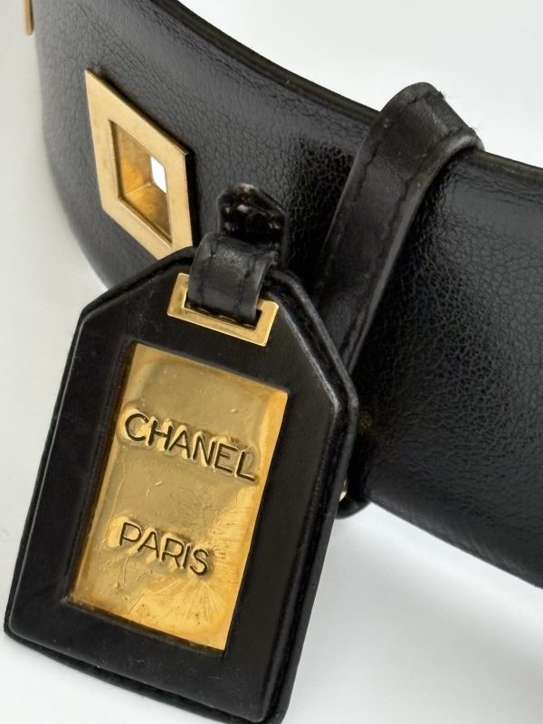 chanel vintage black & gold logo belt rare runway collection fall/winter 1992 1993