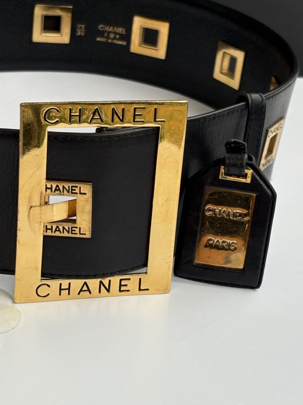 chanel vintage black & gold logo belt rare runway collection fall/winter 1992 1993
