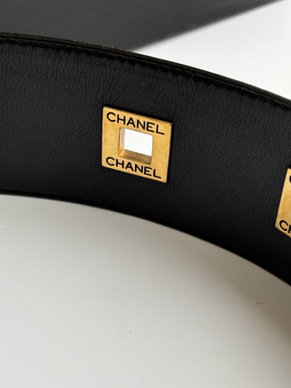 chanel vintage black & gold logo belt rare runway collection fall/winter 1992 1993