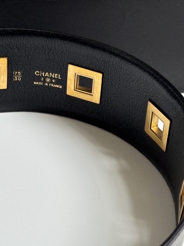 chanel vintage black & gold logo belt rare runway collection fall/winter 1992 1993