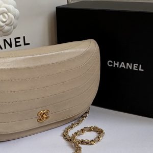 chanel vintage half moon cream leather handbag 24k ghw c.1986