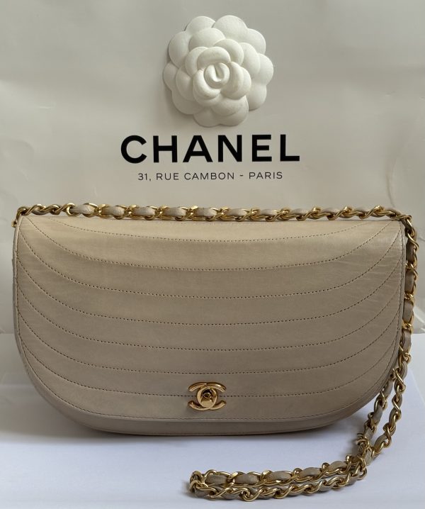 chanel vintage half moon cream leather handbag 24k ghw c.1986