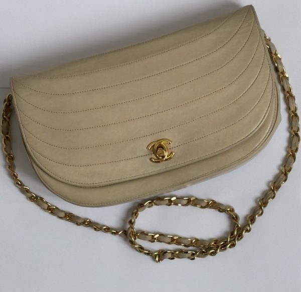 chanel vintage half moon cream leather handbag 24k ghw c.1986