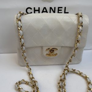 chanel vintage mini flap white classic lambskin quilted 24k c.1986 w/box