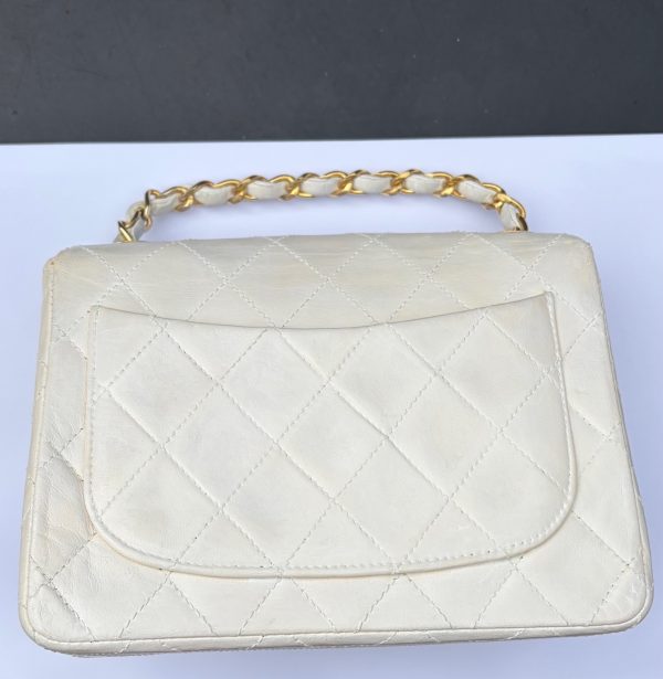 chanel vintage mini flap white classic lambskin quilted 24k c.1986 w/box