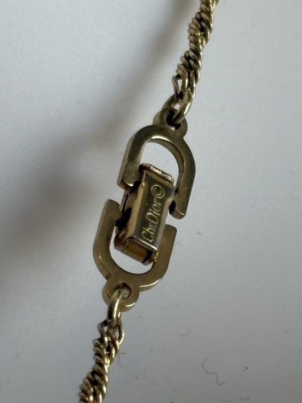 christian dior vintage long chain necklace pearl & panther gold pendant c.1980s