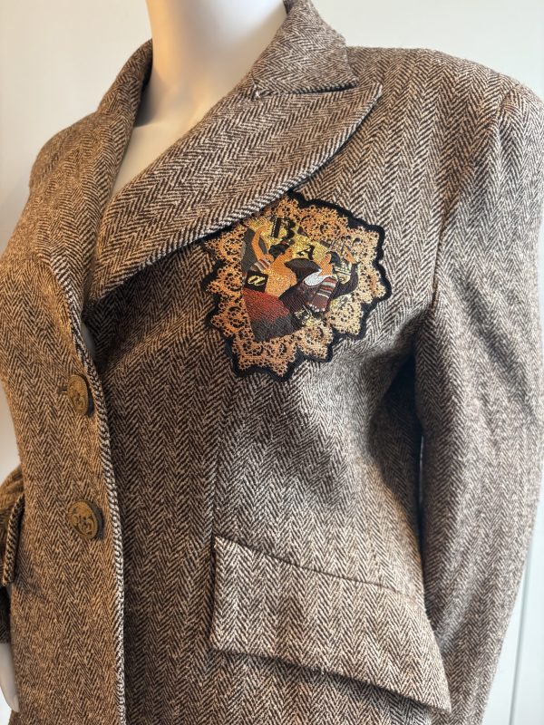 christian lacroix bazar vintage herringbone horse riding patch jacket c.1990s