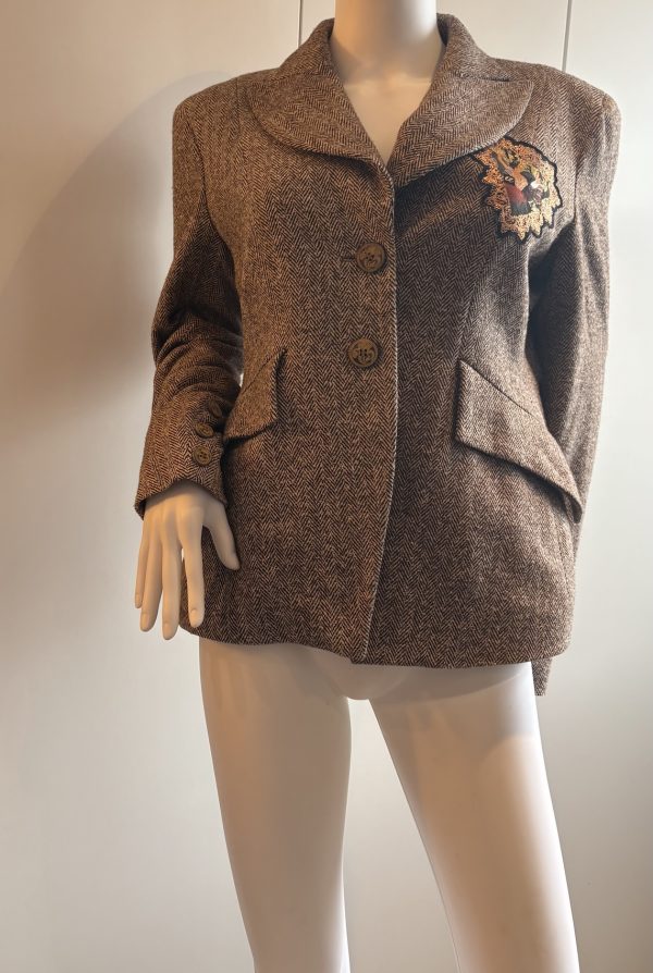 christian lacroix bazar vintage herringbone horse riding patch jacket c.1990s