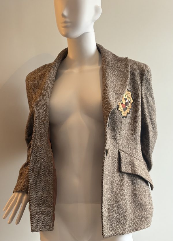 christian lacroix bazar vintage herringbone horse riding patch jacket c.1990s