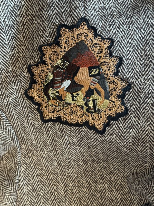 christian lacroix bazar vintage herringbone horse riding patch jacket c.1990s