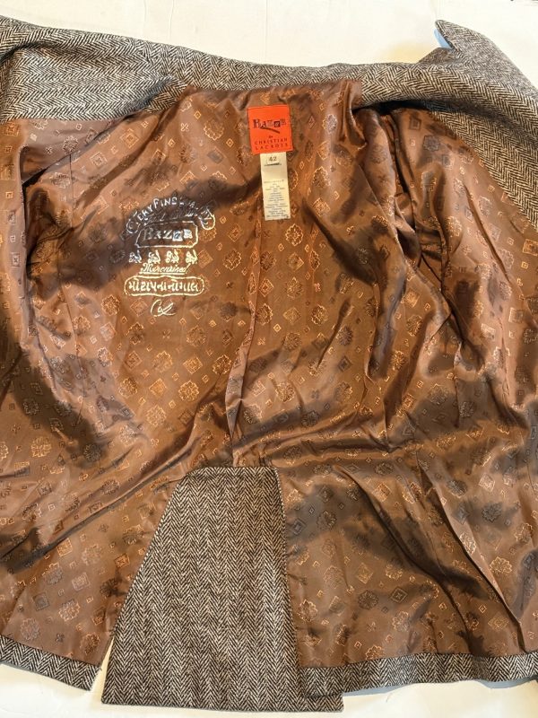 christian lacroix bazar vintage herringbone horse riding patch jacket c.1990s