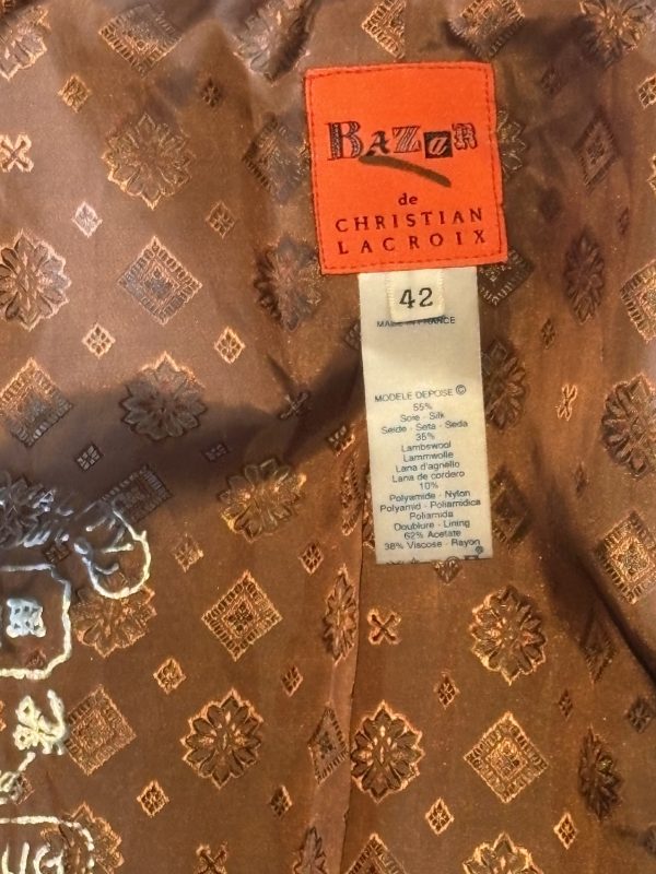 christian lacroix bazar vintage herringbone horse riding patch jacket c.1990s