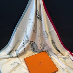 hermÈs silk scarf "les huppes" hoopoes multi grey by xavier de poret 1958 w/box