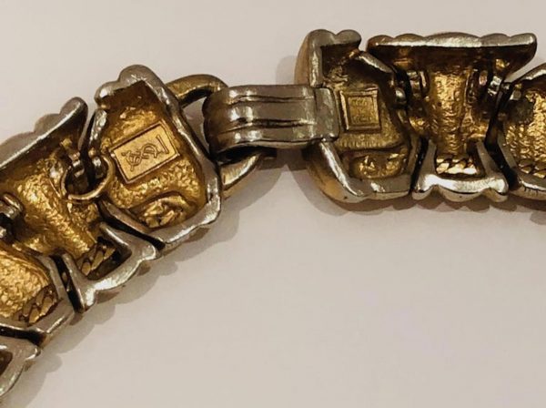 yves saint laurent haute couture by caillol gold plated textured emerald crystal necklace 1980s