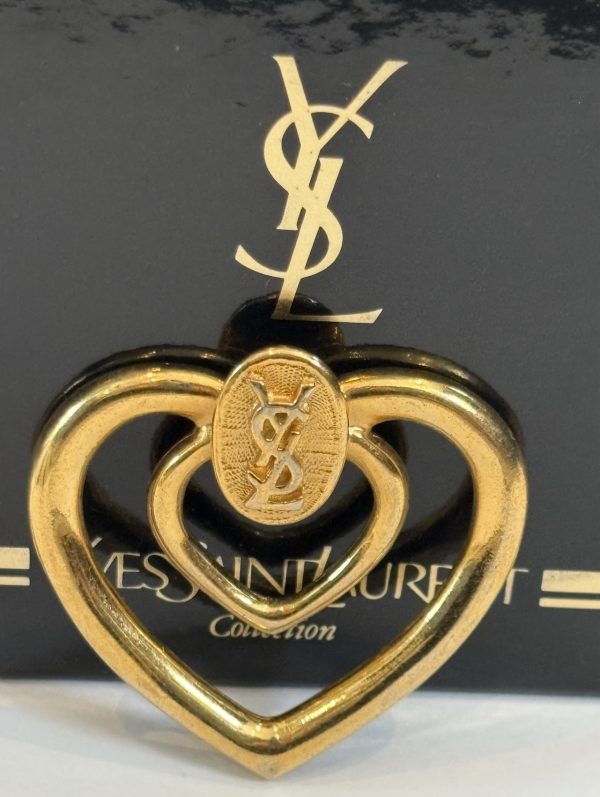 yves saint laurent ysl 1980s vintage large double heart scarf ring & pendant