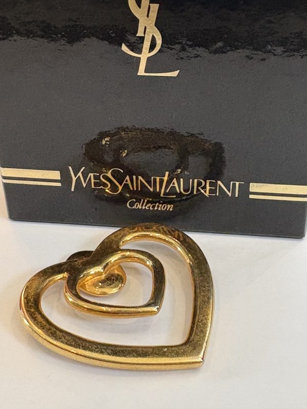 yves saint laurent ysl 1980s vintage large double heart scarf ring & pendant