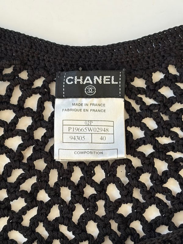 chanel black cc logo knitted silk tank top with glass beads 2002