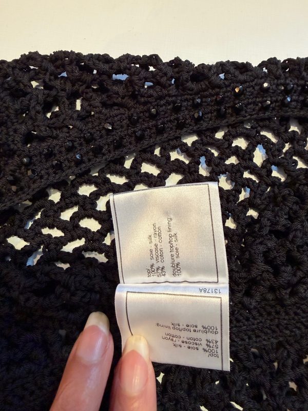 chanel black cc logo knitted silk tank top with glass beads 2002