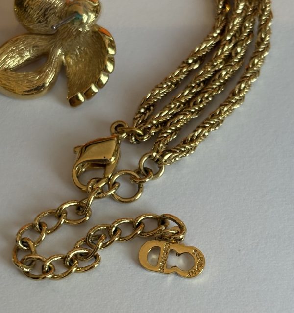 christian dior vintage floral leaf pearl crystals pendant strand necklace & earrings set 1980s