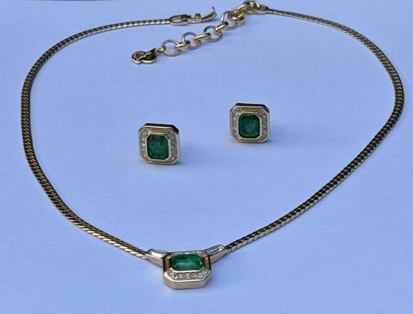 christian dior vintage gripoix emerald diamante necklace and earrings set 1980s