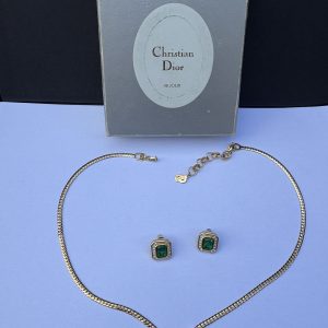 christian dior vintage gripoix emerald diamante necklace and earrings set 1980s
