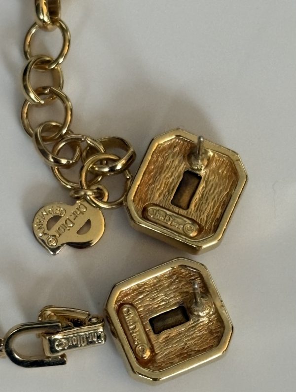 christian dior vintage gripoix emerald diamante necklace and earrings set 1980s