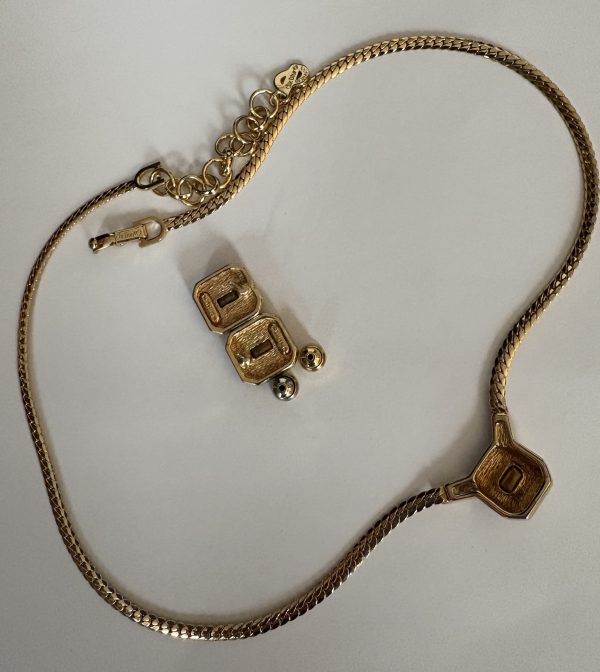 christian dior vintage gripoix emerald diamante necklace and earrings set 1980s