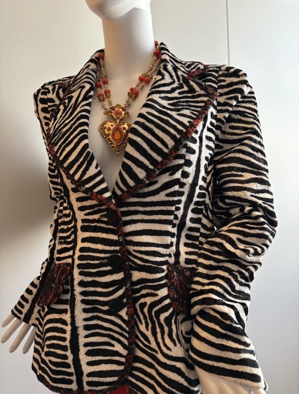 christian lacroix vintage black & white striped lace fitted blazer c.1999