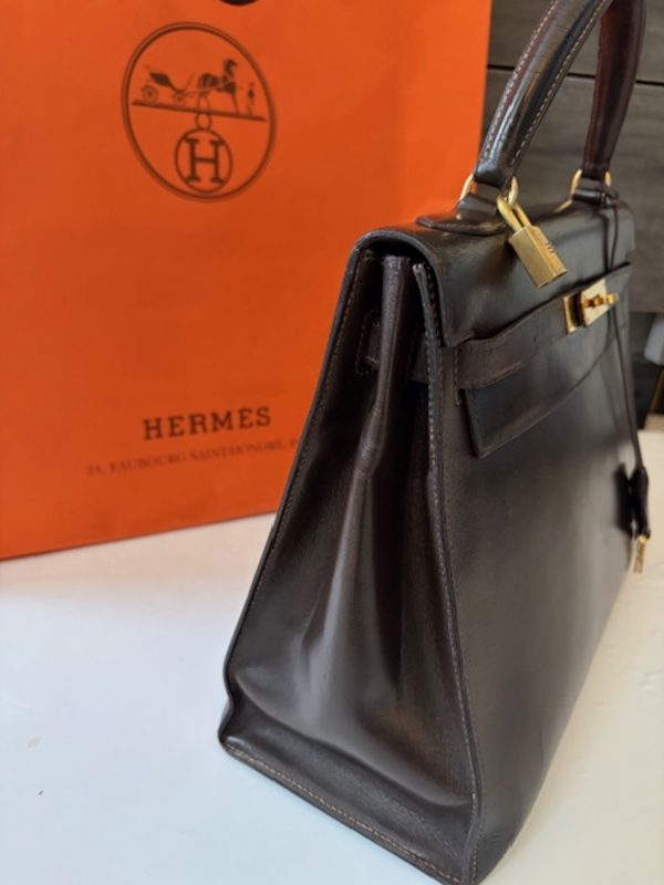 hermÈs 1951 iconic kelly 32 box leather retourné choc brown vintage ghw 24k