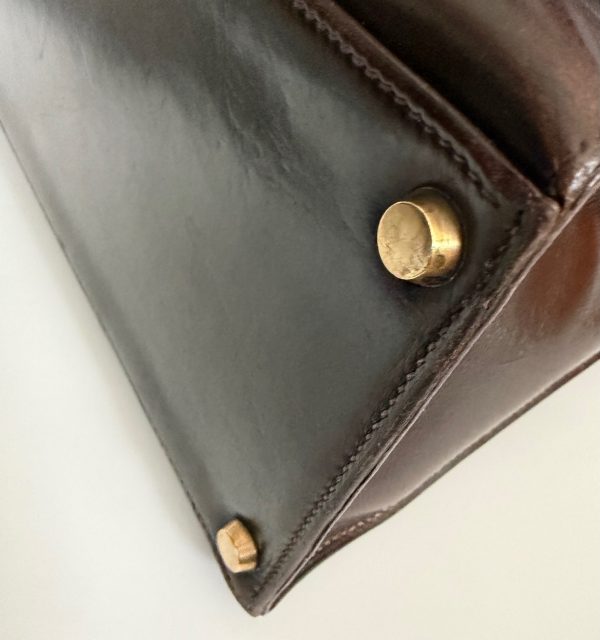 hermÈs 1951 iconic kelly 32 box leather retourné choc brown vintage ghw 24k