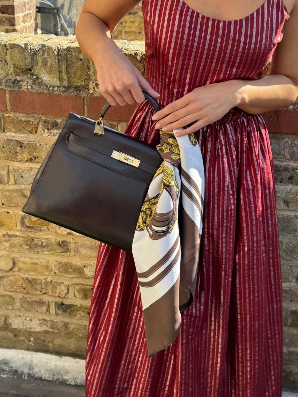 hermÈs 1951 iconic kelly 32 box leather retourné choc brown vintage ghw 24k