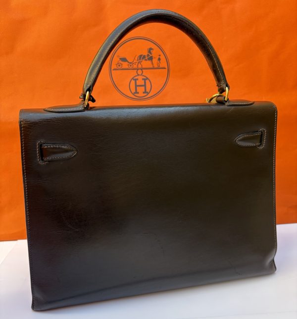 hermÈs 1951 iconic kelly 32 box leather retourné choc brown vintage ghw 24k