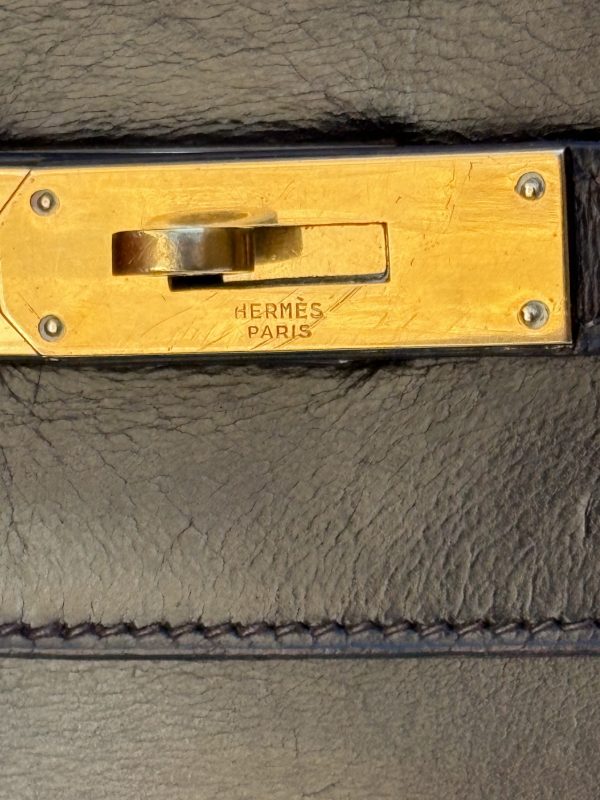 hermÈs 1951 iconic kelly 32 box leather retourné choc brown vintage ghw 24k