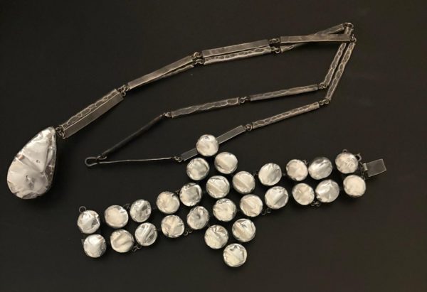 jacques gautier vintage necklace and geometric bracelet set glass & enamel c.1960 1970