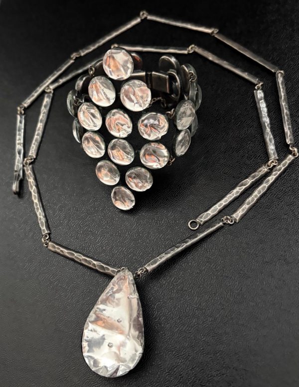 jacques gautier vintage necklace and geometric bracelet set glass & enamel c.1960 1970